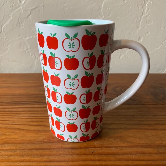Apple Print Ceramic Travel Mug with Green Lid – 5.5" Tall - Picture 6 of 10